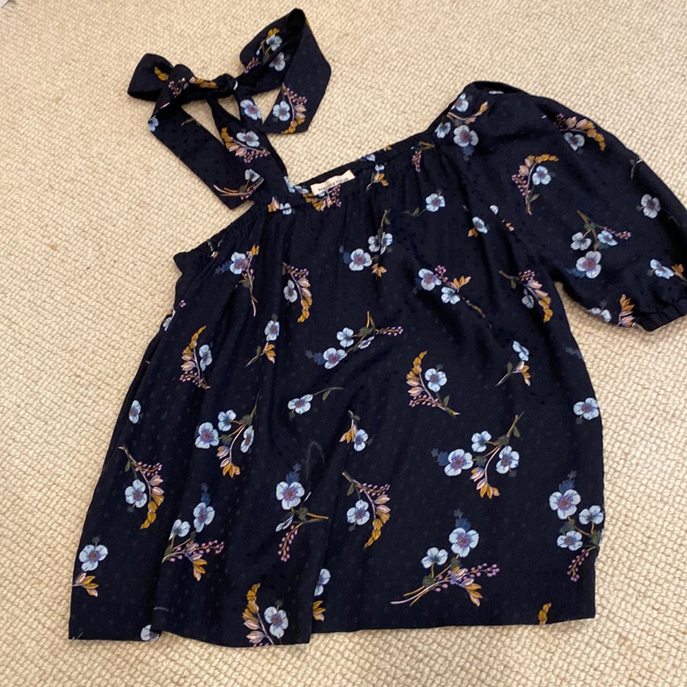 Rebecca Taylor silk navy one shoulder top, 0 EUC